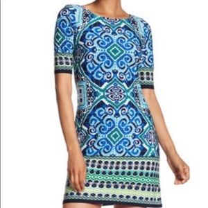 Eliza J Short Sleeve Medallion Print Shift Dress
